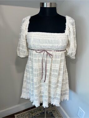 Kimchi Blue Cream Smocked Top with Ribbon Label